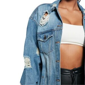 Miss Stressed Denim Jacket – Medium Wash – M (Fashion Nova)